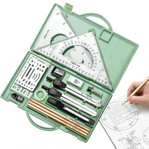 Shurzzesj Outils de dessin, jeu de g&eacute;om&eacute;trie - Ensemble de g&eacute;om&eacute;trie professionnel de 16 pi&egrave;ces avec &eacute;tui,Ensemble boussole et rapporteur, ensemble de dessin, fournitures d'architecture, crayons &agrave; (katurath, neuf)