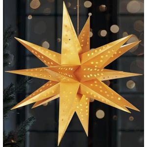 BRUBAKER Étoile de Noël 3D pour l'Intérieur - 60 cm Étoile Lumineuse XXL en Papier - Fonctionne sur Piles avec Minuterie - Étoile LED Suspendue - Étoile de l'Avent pour Décoration de Noël - Or (BRUBAKER (Der Schnellversender!), neuf)