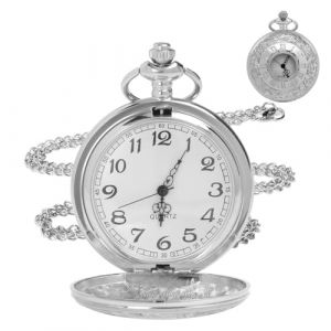 OFFCUP Montre Gousset Vintage, Montre de Poche Vintage Homme Montre Gousset Rétro à Quartz avec Chaîn, Ancienne à Chiffres Romains Mode Montre en Alliage Cadeau Anniversaire pour Homme(Argent) (HOOCHE, neuf)