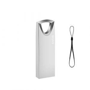 Cle USB 64 GO Mini Clef USB 64GO Métal Clé USB 64 Giga Imperméable USB Flash Drive 64GB avec Crochet pour Ordinateur Portable/PC/Voiture etc (Argent) (Finewish88, neuf)
