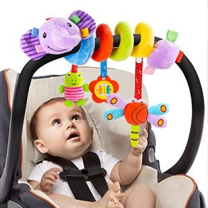 Funsland Jouets pour Poussettes en Peluche Spirale D'activité Bébé, Siège Auto Doux de Hochets, Berceau Landau d'éveil, Naissance Cadeaux 3 6 12 Mois, éléphants (Funsland-EU, neuf)