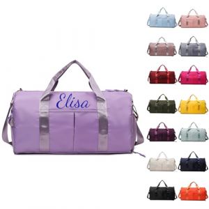 Sac De Sport Personnalisable, Brod&eacute; Sac Voyage, Sac Sport avec Compartiment Chaussures pour Femme Et Homme Sac De Voyage Femme Imperm&eacute;able Sac De Transport avec Nom Sac De Weekend (Violet Clair) (Alice Personalization Workshop, neuf)