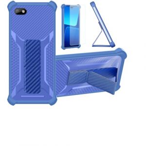 bojioderf Coque pour Zte Blade A33 Core Coque &Eacute;tui Case Cover Hybride [avec Protection d'&eacute;cran en Verre tremp&eacute;] [Support magn&eacute;tique Pliable] [givr&eacute; r&eacute;sistant aux Empreintes digitales] Bleu (Oujietong, neuf)