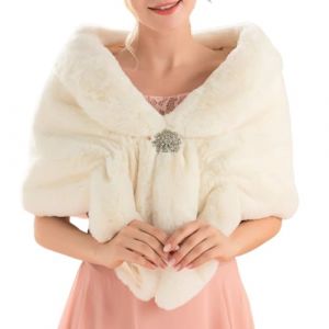 Ushiny Écharpe de mariage en fausse fourrure pour femme - Beige - taille libre (Ushiny, neuf)