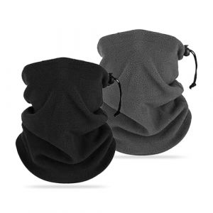 SEFIRST 2 Pi&egrave;ces Tour de Cou pour Femme et Homme, Polaire Cache Cou, Gaiter Masque Cagoule Cache-Cou Hiver &eacute;charpe Coupe-Vent Ski &Eacute;lastique &Eacute;pais Snood pour Moto Ski Marche Course Voyage, Noir et Gris (MaiDuoDuo, neuf)
