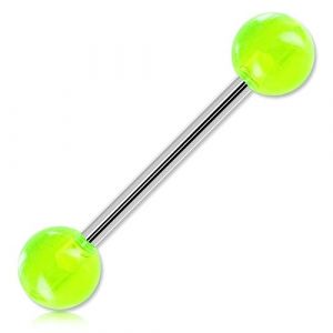 Inoki - Barbell de langue boules acrylique unies - Jonc/Tige 1.6 mm, Long. int. 14 mm, Boule 5 mm - Vert (INOKI PIERCING, neuf)