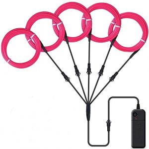 Lychee Portable 5x1 Mètre Lumineux Au Néon Strobing Fil Électroluminescent Flexible Lumineux Au Néon Lumineux EL Wire Rope 3 Modes (Rose) (Lycheer, neuf)