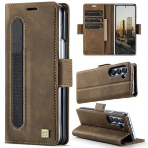 XKchatpt Étui Portefeuille pour Samsung Galaxy Z Fold 6, étui en Cuir PU avec Porte-Stylo, Coque de téléphone avec Blocage RFID, 3 emplacements pour Cartes, Coque de Protection Antichoc (Marron) (Shenzhen Xingminghui Digital, neuf)