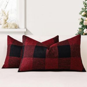 JOTOM Lot de 2 Housses de Coussin 30x50 cm de Plaid Classique de Noël Housses de Coussin Maison de Campagne Taie d'oreiller Décoratifs pour Canapé, Salon et Lit(Noir Rouge) (Jotom Europe, neuf)