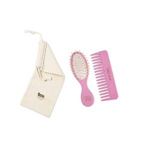 TEK - Set de Deux: Brosse Ovale et Peigne FSC&reg; 100% avec Sac en Coton - Couleur Rose - Fabriqu&eacute; &agrave; la Main en Italie (TEK BRUSHES & COMBS, neuf)