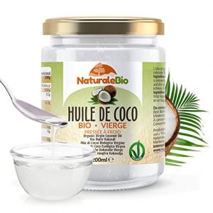 NaturaleBio Huile de Coco Bio Vierge 200 ml. Crue et Pressée à Froid. Organique et Naturel. Huile Bio Native Non Raffinée. Pays d'origine Sri Lanka. (NaturaleBio, neuf)
