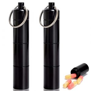 Pilulier Bo&icirc;te &agrave; Pilules Portable avec Porte-cl&eacute;s 3 Compartiments Organisateur de Pillules pour Voyage Ext&eacute;rieures Noir 2 Pi&egrave;ces (XIN-YUE, neuf)