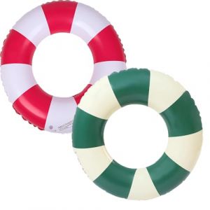 Anneau de Natation Gonflable Adulte, Anneau de Natation Bou&eacute;e de Piscine, Bou&eacute;e Gonflable R&eacute;tro Ray&eacute;e en PVC Bou&eacute;e Piscine, pour Les Vacances &agrave; la Plage et Les f&ecirc;tes de Piscine (Rouge+Vert) (JUBAORONG, neuf)