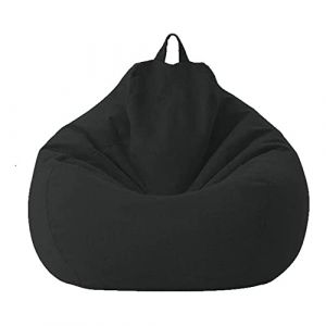 Highdi Enfants Peluche Sac Haricots Pouf Adultes Adolescents, Rangement de Jouets Stockage, Pouf Pliable Portable pour Fauteuil Déco Grande Fauteuil de Salon (100x120cm,Noir) (Highdi, neuf)