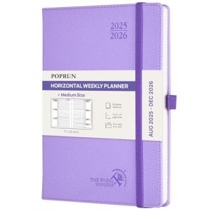 POPRUN Agenda 2025 2026 Semainier Disposition Horizontale 22 x 16,5 cm D'Août 2025 à Déc 2026-17 Mois Planner Scolaire - Couverture Rigide, Intervalles de 30 minutes, Papier 80g/m², Violet lavande (Time Works Wonders, neuf)