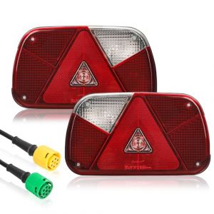 AOHEWEI Kit de Feux Arrière pour Remorque 12V Étanche Clignotant Stop Feu de Recul Anti-brouillard Réflecteur avec 2x Câble 6 Fils de 30cm pour Camion Caravane Utilitaire Tracteur (AOHEWEI, neuf)