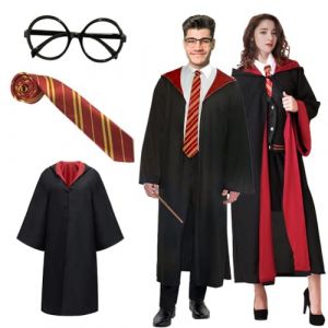 DASIAUTOEM Robe de Magicien Gryffondor, Costume Magicien, Robe de Magicien pour Adulte, avec Cape, Cravate, Lunettes, D&eacute;guisement Cosplay Sorcier pour Carnaval, Halloween, Costume de F&ecirc;te (DASIAUTOEM-EU, neuf)