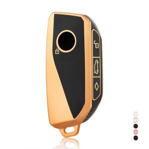 OFF WE GO Etui Cles Coque de Cl&eacute; pour BMW X1 X4M X5 X6 X7 2er 3er 5er 7er iX/i4/i7 XM Protecteur Cl&eacute; Voiture Couverture Cl&eacute; Accessoire Voiture Cl&eacute; &agrave; T&eacute;l&eacute;commande &Eacute;tui Coque, Noir Or (OFF WE GO, neuf)