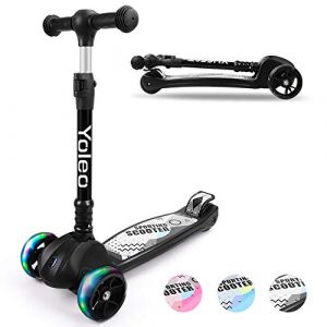 YOLEO Trottinette Enfants Pliable, Trottinette 3 Roues avec LED Roues Plateau Antidérapant, Trotinette réglable en Hauteur (BayTech EU Supplies, neuf)