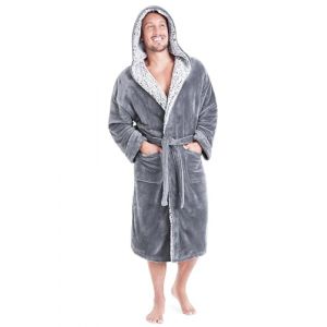 CityComfort Robe de Chambre Homme et Ado, Peignoir Homme Chaud en Polaire, Peignoirs Doux à Capuche, Cadeau Homme (2XL, Gris) (Get Trend., neuf)