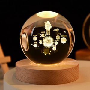 YuchiFa Sphère Happyhaves, Sphère lumineuse Happyhaves, Sphères stellaires apaisantes Happyhaves La galaxie, Saturne et la Lune, Veilleuse boule de cristal du système solaire 3D (6cm/2.4in,#5) (YuchiStore, neuf)