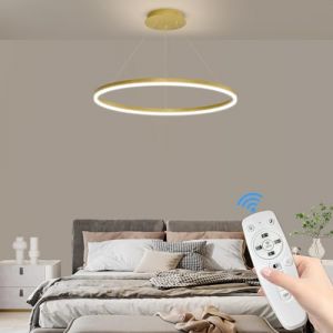 Mikeru Suspension Ronde or 60cm, Lumière D'îlot à Variateur 10% à 100% Anneau LED Moderne 3000k/4500k/6000k Lustre Salle à Manger Suspension à Hauteur Ajustable pour Cuisine ou Salon (Mikeru FR-Store, neuf)