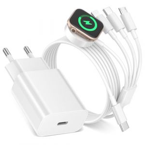 Cable Multi Chargeur USB 4 en 1 pour Apple Watch et iPhone 1M,Cable USB C/micro/Lightning/iWatch charge avec chargeur rapide 20W pour iPhone 16/15/14/13/12/6/Airpods,Apple Watch 9/8/7/6/5/3/SE,Android (BliTezz, neuf)