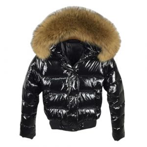 Doudoune douce brillante pour femme, veste courte en fourrure artificielle, doudoune chaude &eacute;paissie, Noir 2, XXL (luohaman, neuf)