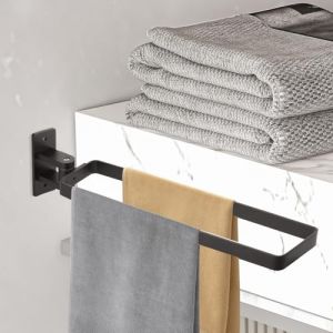 JIZZU Porte-Serviettes 180&deg; Pivotant Salle de Bain, Double Barre Support Mural en Alliage d'Aluminium avec Vis et Adh&eacute;sif, 33cm, sans Per&ccedil;age ou Per&ccedil;age (Gris) (JIZZU EU, neuf)