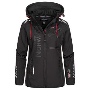 Geographical Norway REINE LADY - Veste Softshell Femme Impermeable - Jacket À Capuche Outdoor - Blouson Coupe Vent Resistant Hiver - Activites En Exterieur Randonnée (Noir L) Taille 3 (SAS Bluebell, neuf)