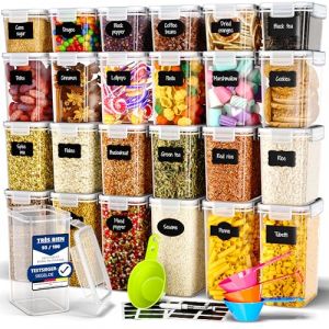 Deco haus&reg; Boite de Rangement Cuisine Lot de 24 - Boites de Conservation R&eacute;utilisables avec Couvercle Herm&eacute;tique - Boites en Plastique rangement et organisation de cuisine - Sans BPA - 0,8L 1,4L 2L (Mortred, neuf)