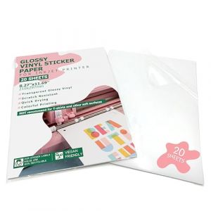 Lot de 20 feuilles de papier autocollant A4 en vinyle transparent brillant pour imprimante à jet d'encre | Papier d'impression autocollant | Autocollants en vinyle imprimables pour créer des (YMKJSZ, neuf)
