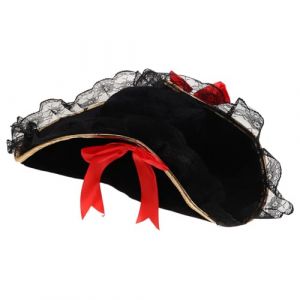 Hohopeti Chapeau Pirate pour Femme Velours avec Dentelle et N&oelig;ud Rouge Tricorne Confortable pour Costume Halloween et Cosplay F&ecirc;te (Orcchid, neuf)