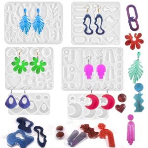 FineGood Lot de 6 moules en r&eacute;sine pour bijoux en r&eacute;sine de silicone et boucles d'oreilles en r&eacute;sine &eacute;poxy pour colliers, pendentifs, fournitures de fabrication de bijoux (BAILIXI, neuf)