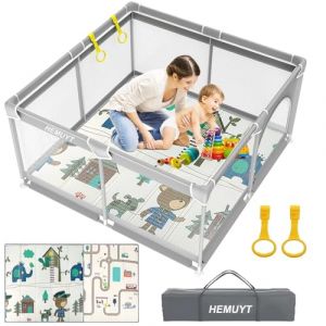 HEMUYT Parc Bebe, 120cm Parc Bebe Pliable avec Tapis avec Maille Douce Respirante, Parc de Jeux Bébé avec Base Antidérapante et Porte Zippée, Parc Enfant de 0 à 6 Ans Espace D'activités Intérieure (SUNSHINE BABY PARADISE, neuf)