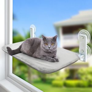 GUUSII HOME Hamac Chat Fenetre Ventouse Panier Perchoir Suspendu pour Petits Pliable Transat Ttagere Lit Support Fenêtre pour Interieur Grands Chats avec Tapis Réversible Lavable en Machine (Gris,S) (GUUSII HOME, neuf)