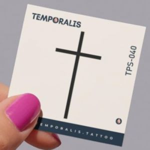 Faux Tatouage CROIX - Temporalis® | Tatouage Ephemere Femme et Homme – Cosmétique Certifié UE, Encre Vegan & Waterproof – Dure 1 à 2 semaines [ Tattoo Croix noire minimaliste ] (Euro Crafted, neuf)