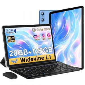 2026 Dernier Tablette 10 Pouces Android 14 avec Gemini AI, 20GO RAM + 128Go ROM, Octa-Core, 5G WiFi 6, Widevine L1, GMS, GPS, BT 5.0, 6000mAh, 5MP+8MP, Tablette avec Clavier+Souris et Cas - Bleu (TuJunJunDianZiShangWuYouXianGongSi, neuf)