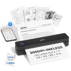 iDPRT Imprimante portable sans fil pour voyage &ndash; Prise en charge de l'imprimante mobile Bluetooth pour lettre am&eacute;ricaine de 21,6 x 27,9 cm, sans encre compatible avec iOS, Android, ordinateur portable (PRT Direct, neuf)