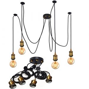 Suspension Vintage Style Industriel en m&eacute;tal,Laiton Antique E27 Suspension Luminaire Plafond Lampe Cordon Kit avec 2m Flex C&acirc;ble DIY Plafond Araign&eacute;e Lustre pour Cuisine Chambre Salon Bar (4 Lampe) (Zhang Yong Bin, neuf)