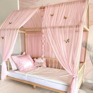 Baby Fancyroom Ciel de lit de Maison, décoration pour Chambre d'enfant, lit d'enfant, baldaquin, Guirlande de Pompons en Tulle de qualité supérieure (Rose, 340cm, +5 Papillons Dores) (Baby Fancyroom, neuf)