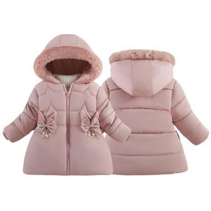 Maeau - Doudoune &agrave; Capuche Enfant Fille Parka Manteau Chaud Hiver Veste en Coton Matelass&eacute;e Fermeture &Eacute;clair Manteau Duvet avec Poches N&oelig;ud Papillon - Rose - 4-5 Ans (YDAEU, neuf)