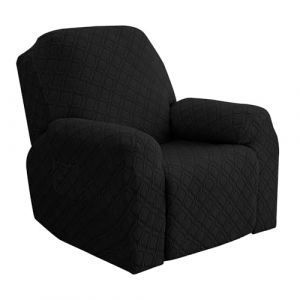 ele ELEOPTION Housse de Fauteuil Relax Extensible, Housse pour Canapé Relax 1 Place avec Poche Latérale, pour Fauteuil Inclinable de Relaxation et de Massage, 4 Pièces Dotees de Jacquard (Noir) (MingpinhuiFR, neuf)