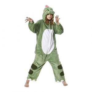OLAOLA Combinaison Pyjama Femme Homme Animaux Costume Unisexe Adulte Onesie Halloween Cosplay Deguisement Kigurumi Pajamas F&ecirc;te V&ecirc;tements de Nuit (S, Dinosaure) (pitgeem, neuf)