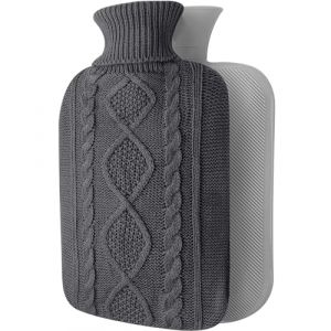 OliviaLiving Bouillotte avec housse &ndash; Housse en tricot souple de qualit&eacute; sup&eacute;rieure &ndash; Grande capacit&eacute; de 2 L &ndash; Poche d'eau chaude pour crampes menstruelles, soulagement des douleurs au cou et aux (OLIVIA LIVING, neuf)