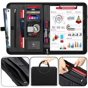 wilbest® Porte Documents, Dossier De Conférencier A4 En Cuir, Grands Compartiments Pour Ordinateur plat, Compartiment à Fermeture Éclair, 4 Compartiments Pour Cartes, Poignées Magnétiques Pliables (KEEP CHIPER, neuf)