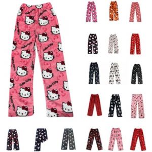 Pantalon Pyjama Femme Bas De Pyjama Flanelle Polaire Chaud et Doux Confort Cartoon Chat Anime Imprimé Kawaii Pantalon de Pyjama Pas Cher Hiver été Maison Pyjama Pant (Kitty-FR(Livraison 5-12 jours), neuf)