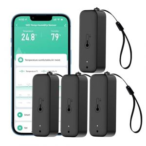 Thermomètre hygromètre intelligent: capteur d'humidité et de température étanche avec notification d'alarme par application, auto-magnétique pour l'intérieur et l'extérieur, fit Alexa (4PCS,Black) (RiSoon, neuf)