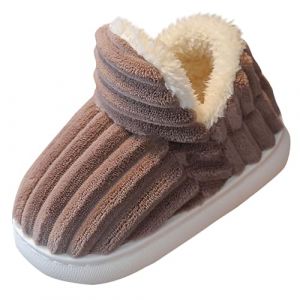 SRTUMEY Pantoufles d'hiver chaudes en peluche pour gar&ccedil;ons et filles avec doublure en polaire antid&eacute;rapante, caf&eacute;, 33 EU (&crystal&, neuf)