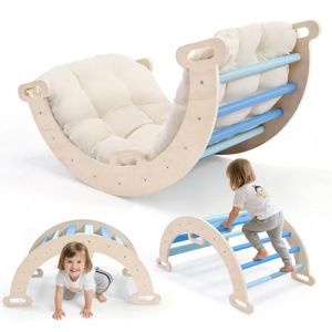 2 en 1 Arche d'escalade avec accoudoirs, Arche d'escalade en Bois avec Coussin, Bois Naturel, Tapis de Pied antid&eacute;rapant, Renforts de tiges, Arche Montessori b&eacute;b&eacute; 1-6 Ans (KONTAXIS-PANAGIOTIS, neuf)